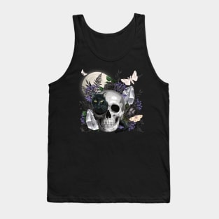 GOTHIC SKULL & BLACK CAT FULL MOON PEEK A BOO MAGIC Tank Top